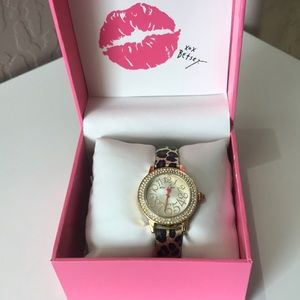 Betsy Johnson Rhinestone/ Leopard Watch